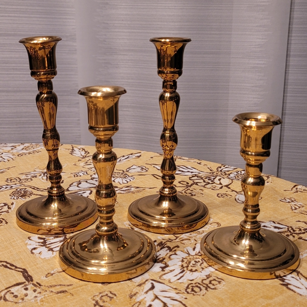 4 pc Vintage Brass Candle Holders